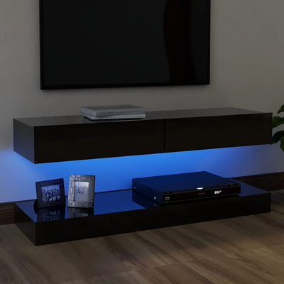 TV Cabinet with LED Lights High Gloss Black 120x35 cm