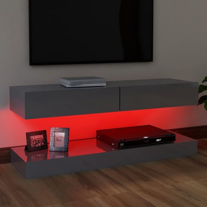 TV Cabinet with LED Lights High Gloss Grey 120x35 cm