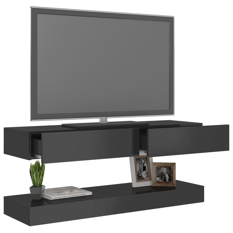 TV Cabinet with LED Lights High Gloss Grey 120x35 cm