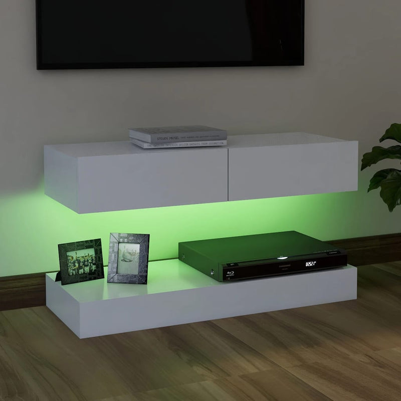 TV Cabinet with LED Lights White 90x35 cm