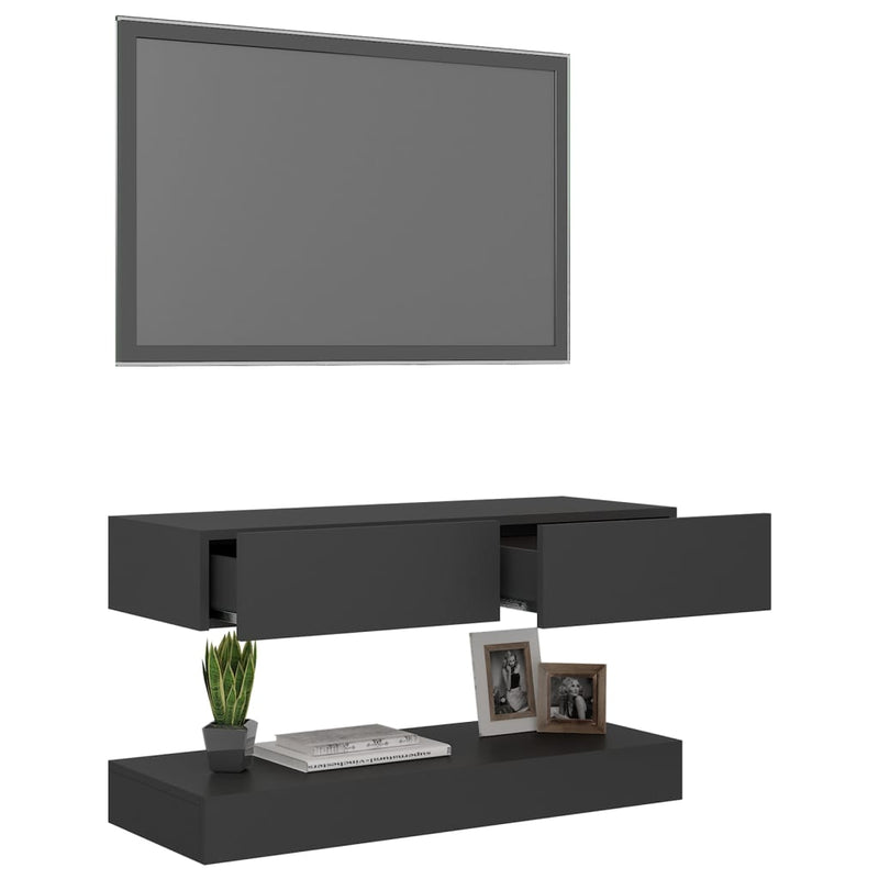 TV Cabinet with LED Lights Grey 90x35 cm