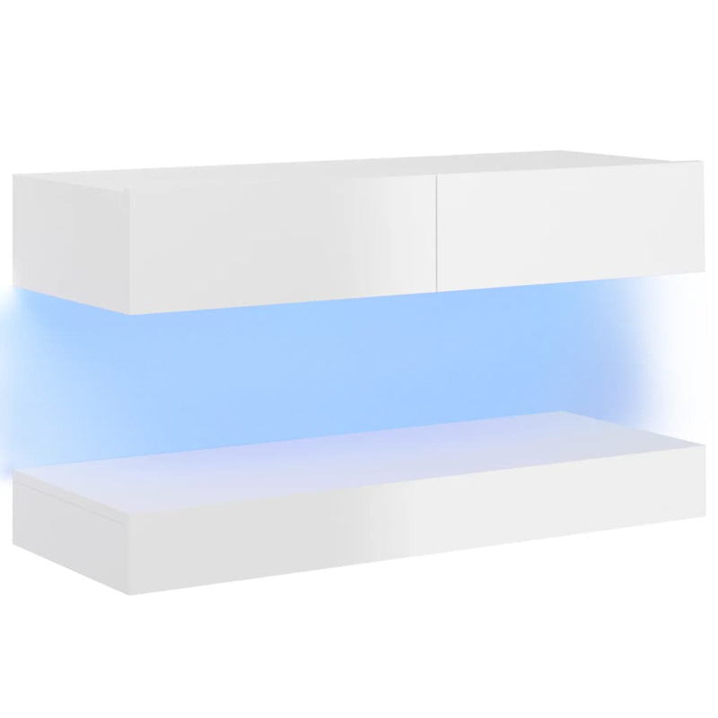 TV Cabinet with LED Lights High Gloss White 90x35 cm