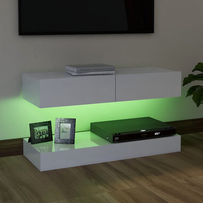 TV Cabinet with LED Lights High Gloss White 90x35 cm