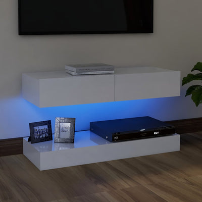 TV Cabinet with LED Lights High Gloss White 90x35 cm