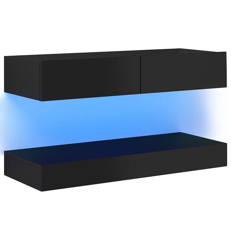 TV Cabinet with LED Lights High Gloss Black 90x35 cm