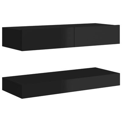 TV Cabinet with LED Lights High Gloss Black 90x35 cm