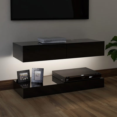 TV Cabinet with LED Lights High Gloss Black 90x35 cm