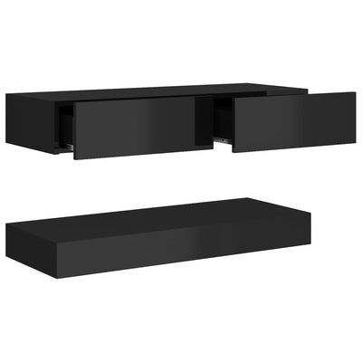 TV Cabinet with LED Lights High Gloss Black 90x35 cm