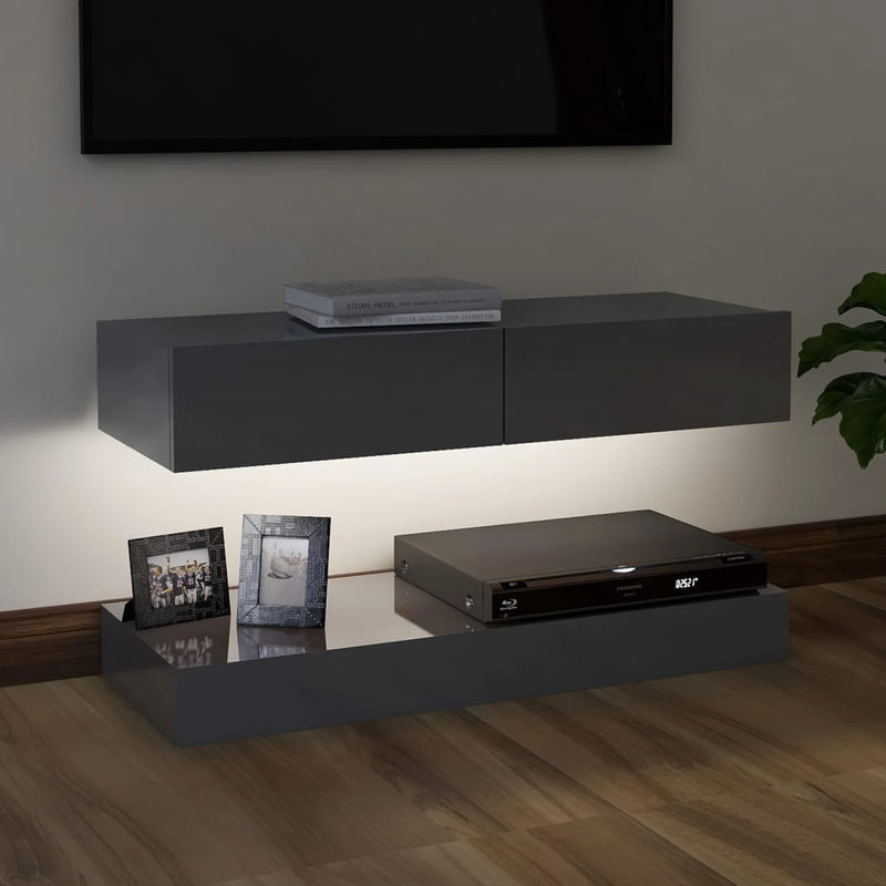 TV Cabinet with LED Lights High Gloss Grey 90x35 cm