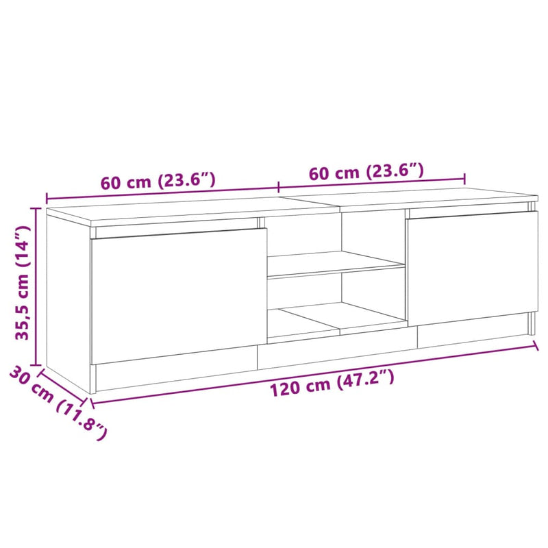 TV Cabinet with LED Lights Black 120x30x35.5 cm