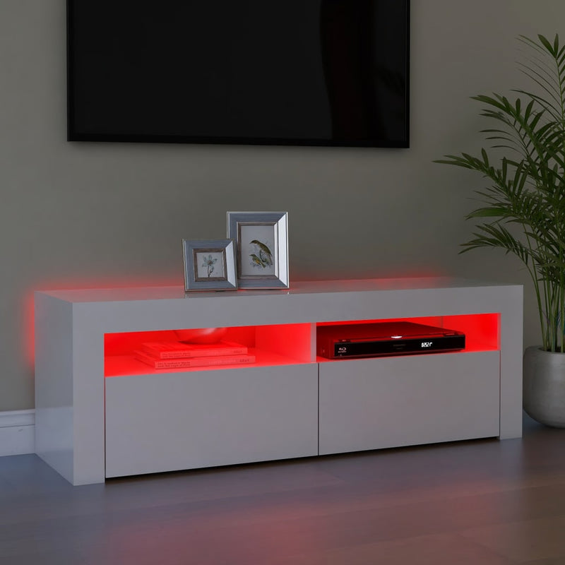 TV Cabinet with LED Lights High Gloss White 120x35x40 cm