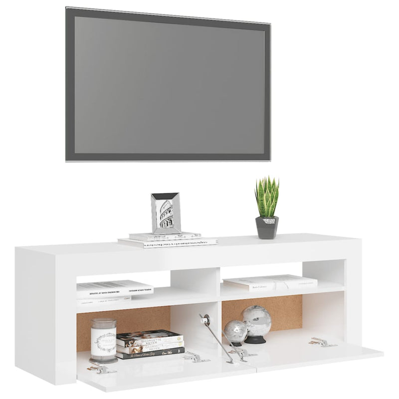 TV Cabinet with LED Lights High Gloss White 120x35x40 cm