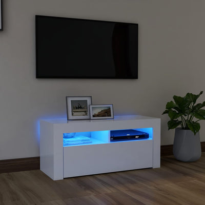 TV Cabinet with LED Lights White 90x35x40 cm