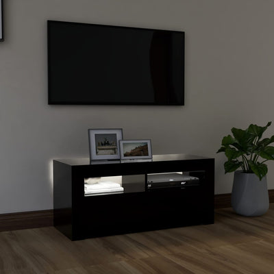 TV Cabinet with LED Lights Black 90x35x40 cm