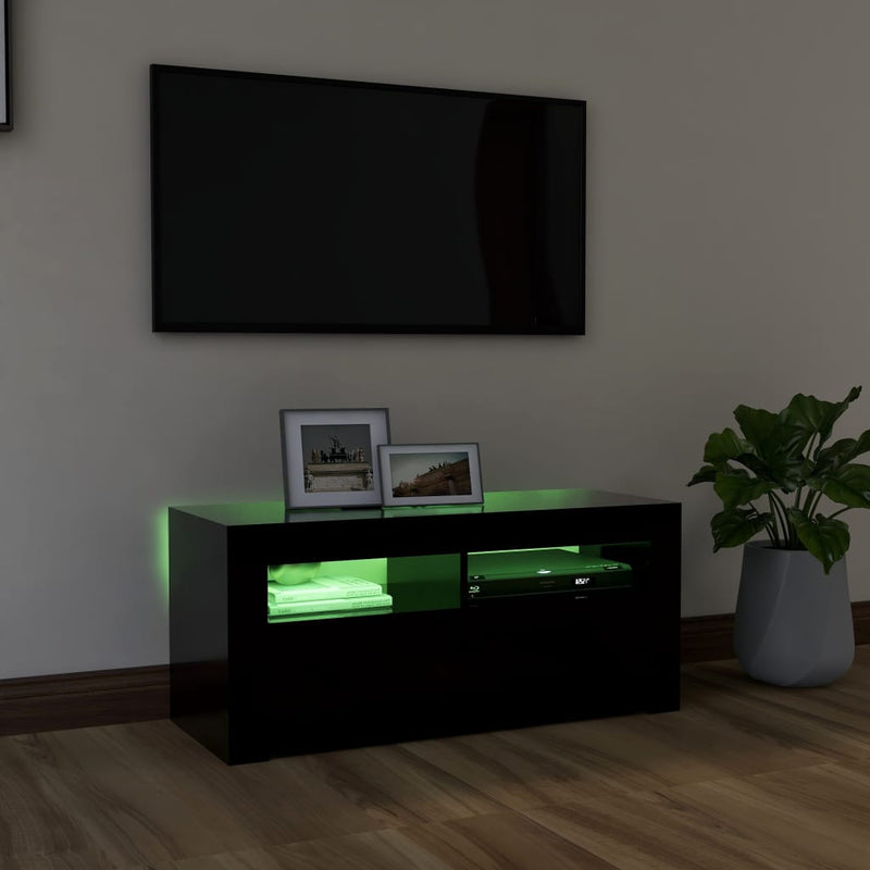 TV Cabinet with LED Lights Black 90x35x40 cm