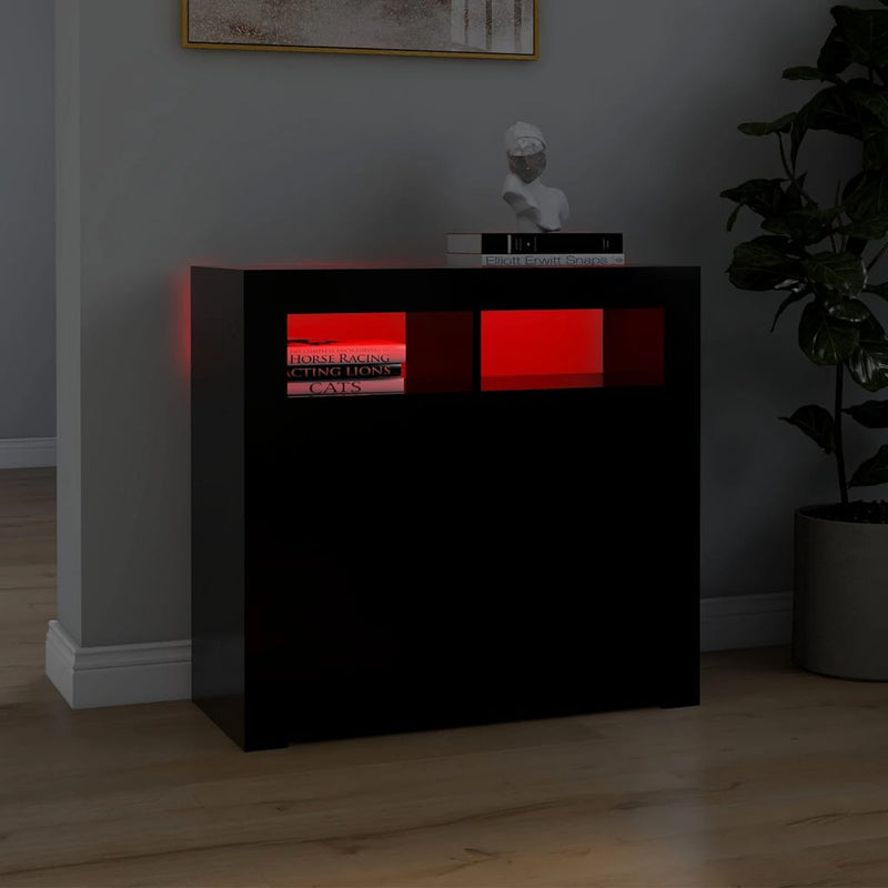 Sideboard with LED Lights Black 80x35x75 cm