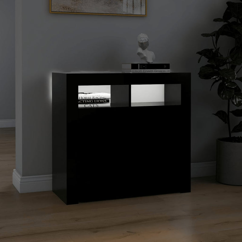 Sideboard with LED Lights Black 80x35x75 cm