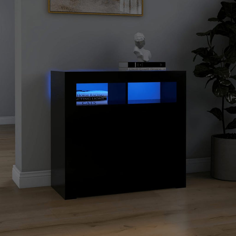 Sideboard with LED Lights Black 80x35x75 cm