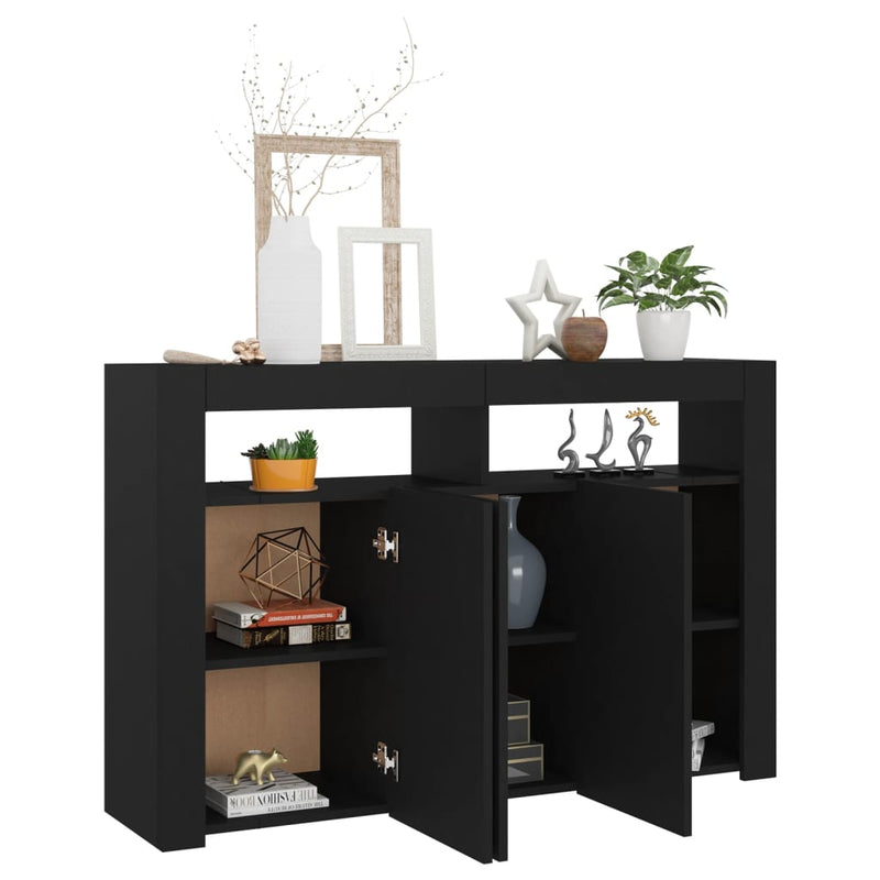 Sideboard with LED Lights Black 115.5x30x75 cm