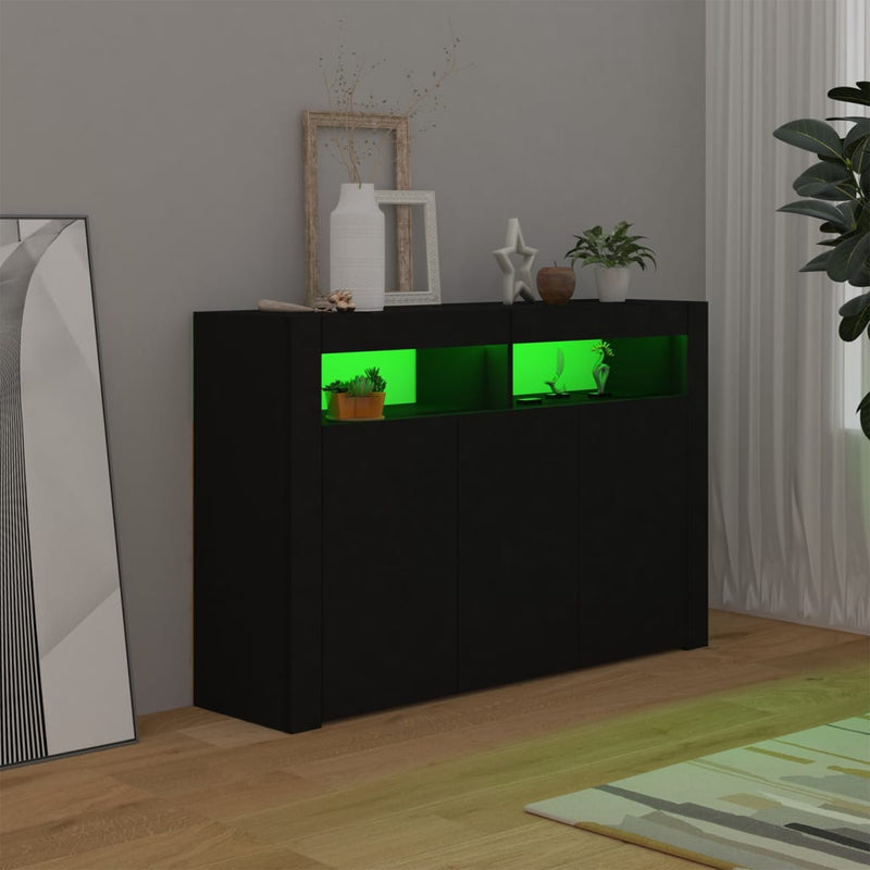 Sideboard with LED Lights Black 115.5x30x75 cm