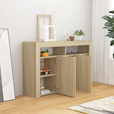 Sideboard with LED Lights Sonoma Oak 115.5x30x75 cm