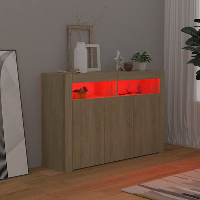 Sideboard with LED Lights Sonoma Oak 115.5x30x75 cm