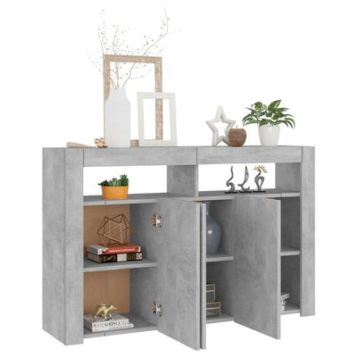 Sideboard with LED Lights Concrete Grey 115.5x30x75 cm