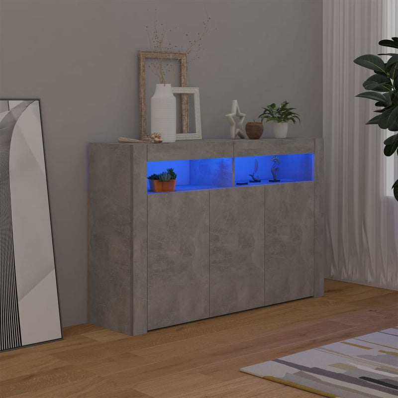 Sideboard with LED Lights Concrete Grey 115.5x30x75 cm