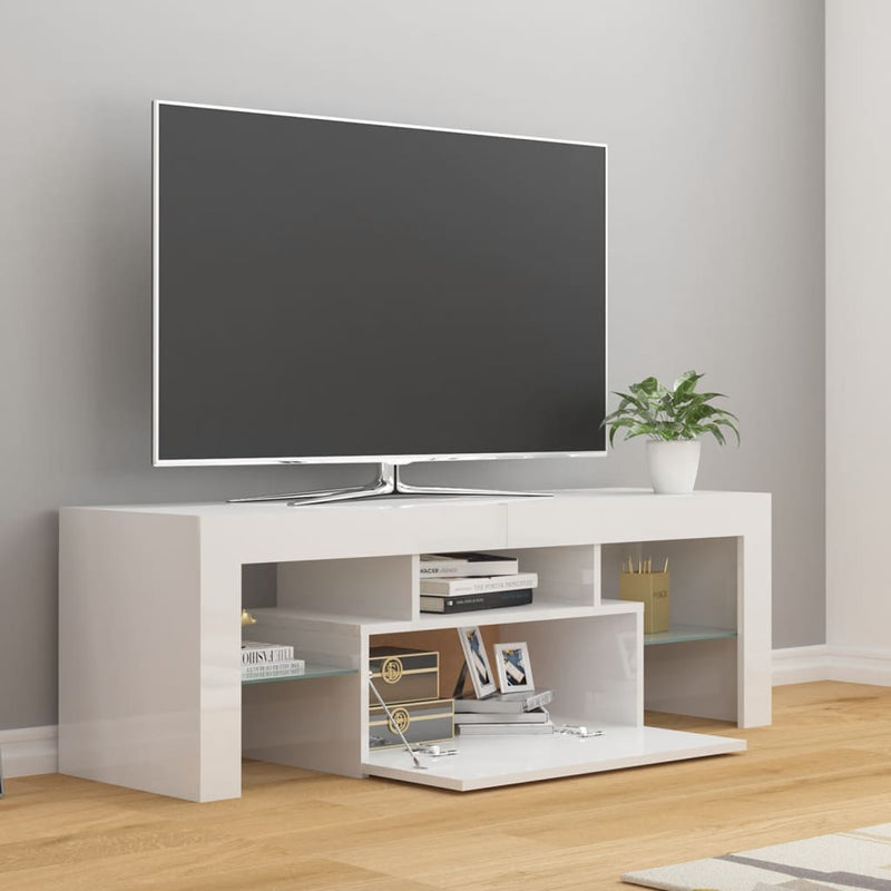 TV Cabinet with LED Lights High Gloss White 120x35x40 cm