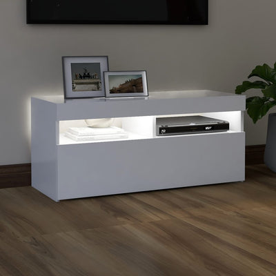 TV Cabinet with LED Lights White 90x35x40 cm