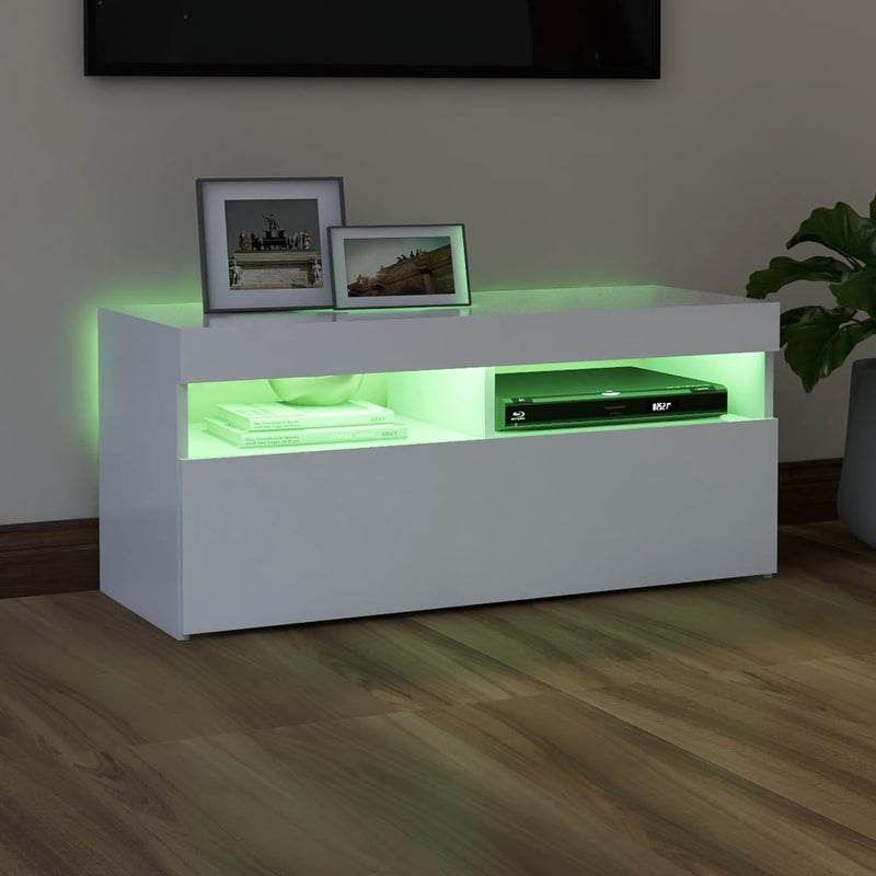 TV Cabinet with LED Lights White 90x35x40 cm