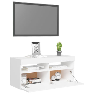 TV Cabinet with LED Lights White 90x35x40 cm