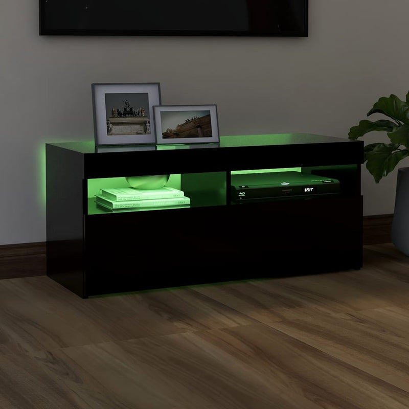 TV Cabinet with LED Lights Black 90x35x40 cm