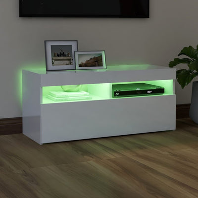 TV Cabinet with LED Lights High Gloss White 90x35x40 cm