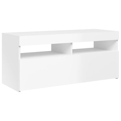 TV Cabinet with LED Lights High Gloss White 90x35x40 cm