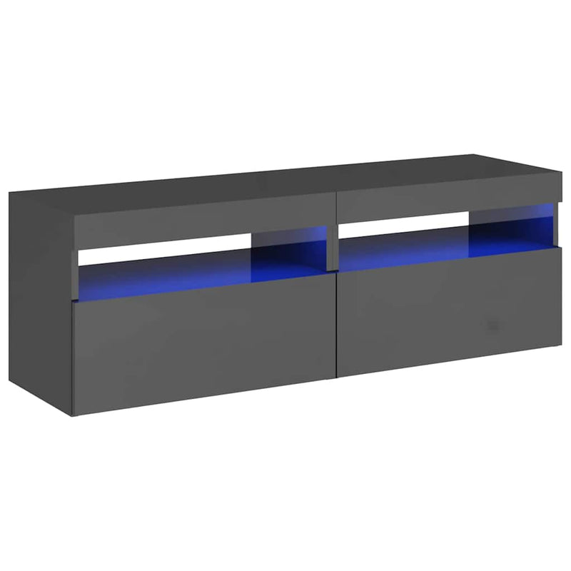 TV Cabinets with LED Lights 2 pcs High Gloss Grey 60x35x40 cm