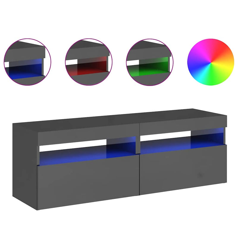 TV Cabinets with LED Lights 2 pcs High Gloss Grey 60x35x40 cm