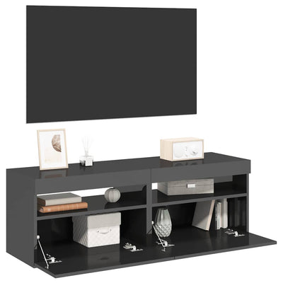 TV Cabinets with LED Lights 2 pcs High Gloss Grey 60x35x40 cm