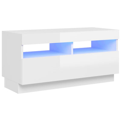 TV Cabinet with LED Lights High Gloss White 80x35x40 cm