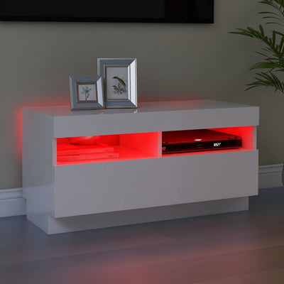 TV Cabinet with LED Lights High Gloss White 80x35x40 cm