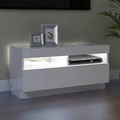 TV Cabinet with LED Lights High Gloss White 80x35x40 cm