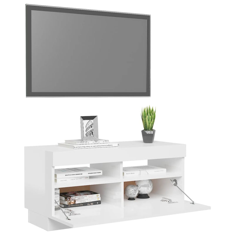 TV Cabinet with LED Lights High Gloss White 80x35x40 cm