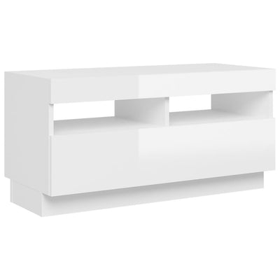 TV Cabinet with LED Lights High Gloss White 80x35x40 cm