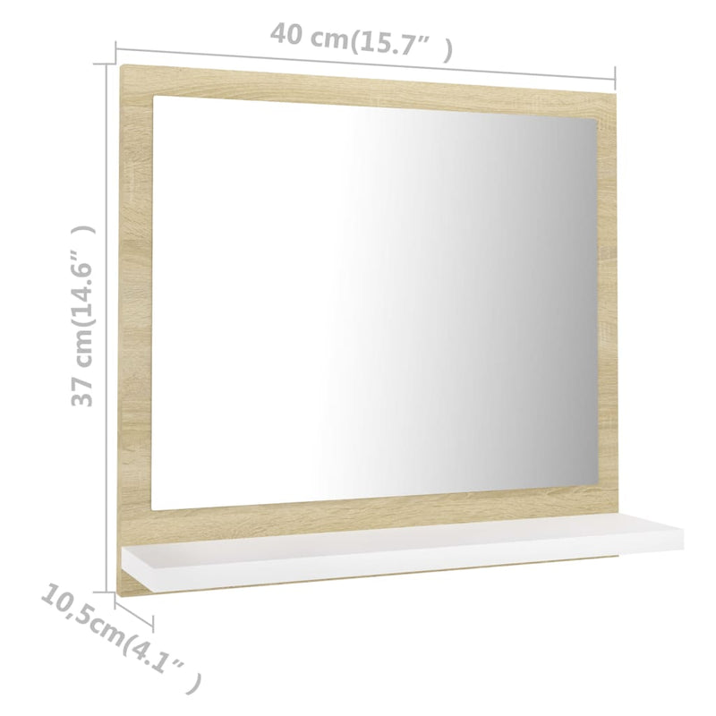 Bathroom Mirror White and Sonoma Oak 40x10.5x37 cm Engineered Wood