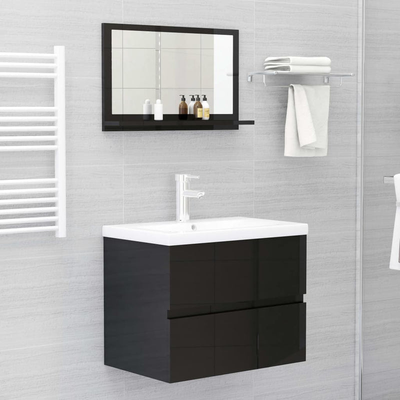 Bathroom Mirror High Gloss Black 60x10.5x37 cm Engineered Wood