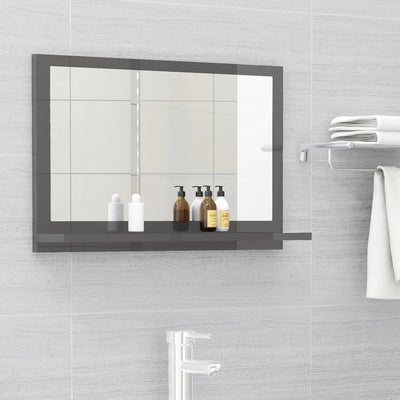 Bathroom Mirror High Gloss Grey 60x10.5x37 cm Engineered Wood