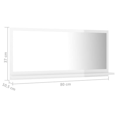 Bathroom Mirror High Gloss White 80x10.5x37 cm Engineered Wood