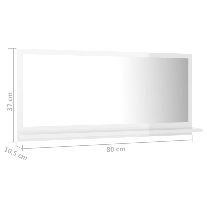 Bathroom Mirror High Gloss White 80x10.5x37 cm Engineered Wood