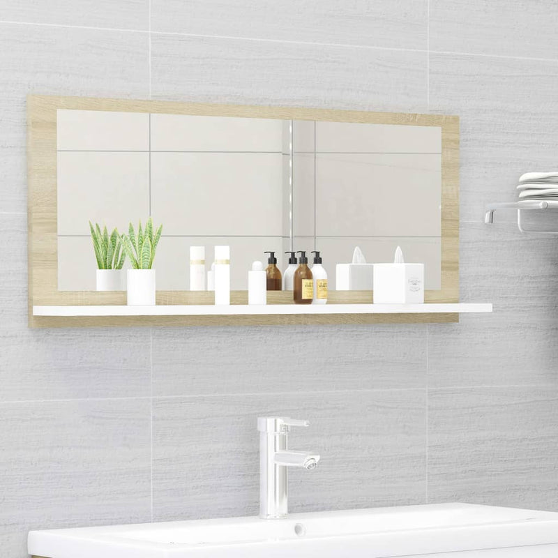 Bathroom Mirror White and Sonoma Oak 90x10.5x37 cm Engineered Wood