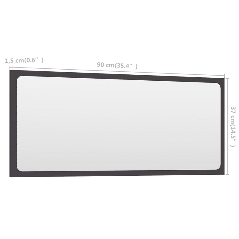 Bathroom Mirror Grey 90x1.5x37 cm Engineered Wood